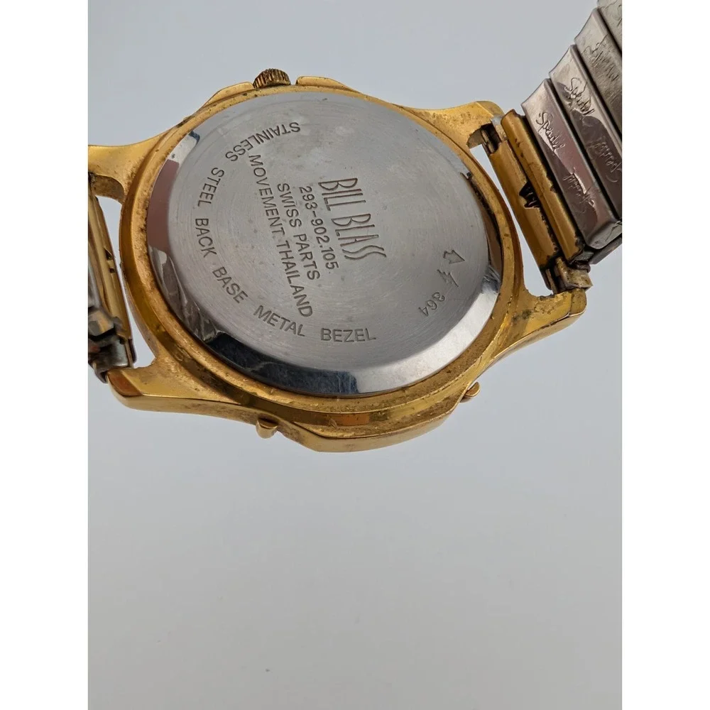 Vintage Bill Blass Watch Men 36mm Case Black/Gold Stretch Band-‎ New Battery